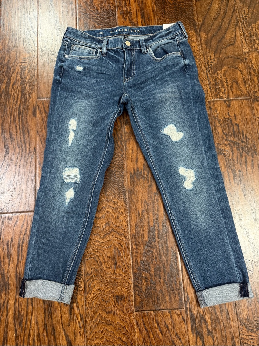 White House Black Market Distressed The Girlfriend Jeans - Dark Blue Size 0